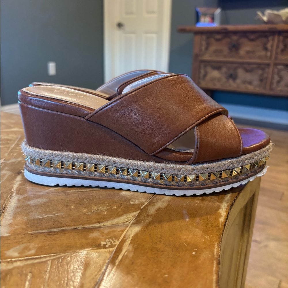 Bcbgeneration Brown Leather Mules With Studded We… - image 4